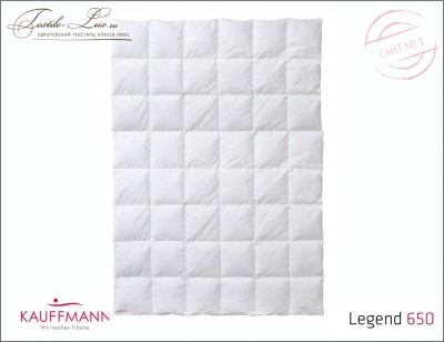 Пуховое одеяло коллекции Legend 650, Kauffmann Наполнитель: 100% отборный гусиный пух
Покрытие: 100% хлопок, батист